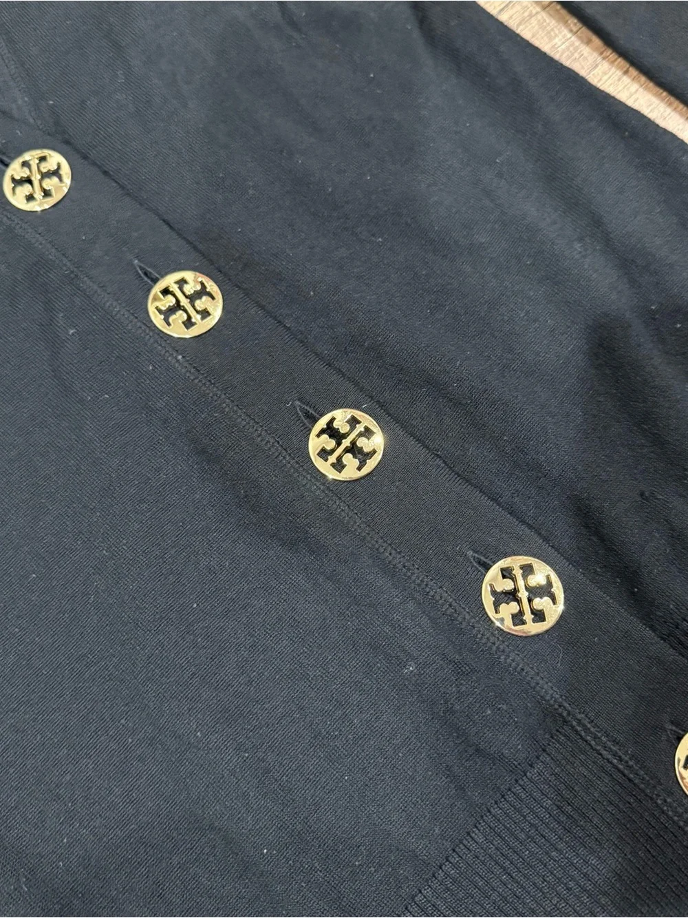 Tory Burch Merino Wool Black Sweater with Oversized Gold Logo Buttons *Flaws